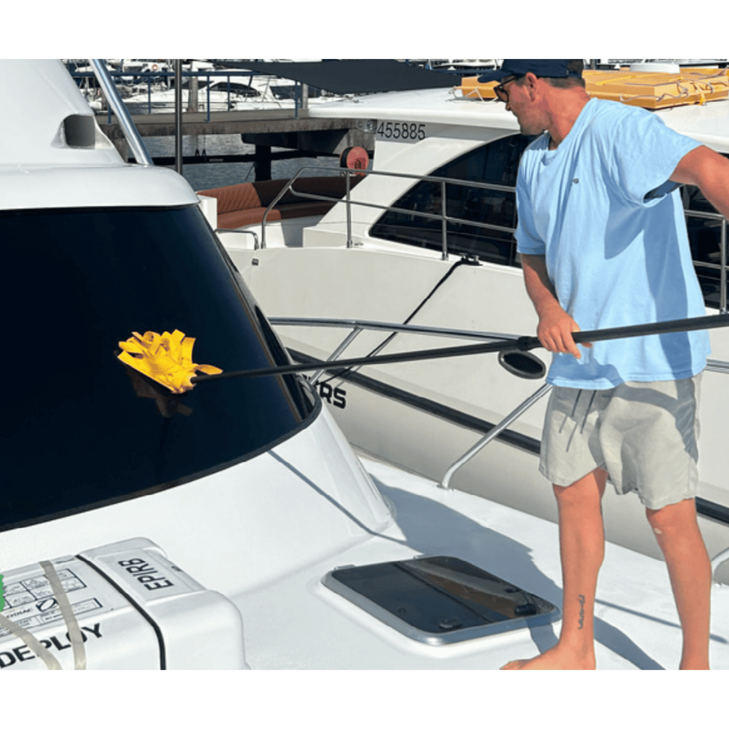 deck devil shammy mop head and carbon pole in use for cleaning NZ